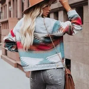 aztec women jacket button front blazer chambray Multicolor Aztec Blazer Jacket R